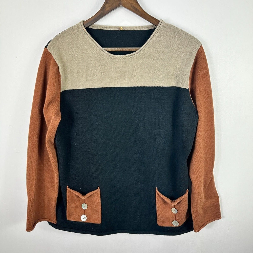Haiku Colorblock Cotton Sweater Womens Large‎ Earthy Minimalist Capsule Neutral